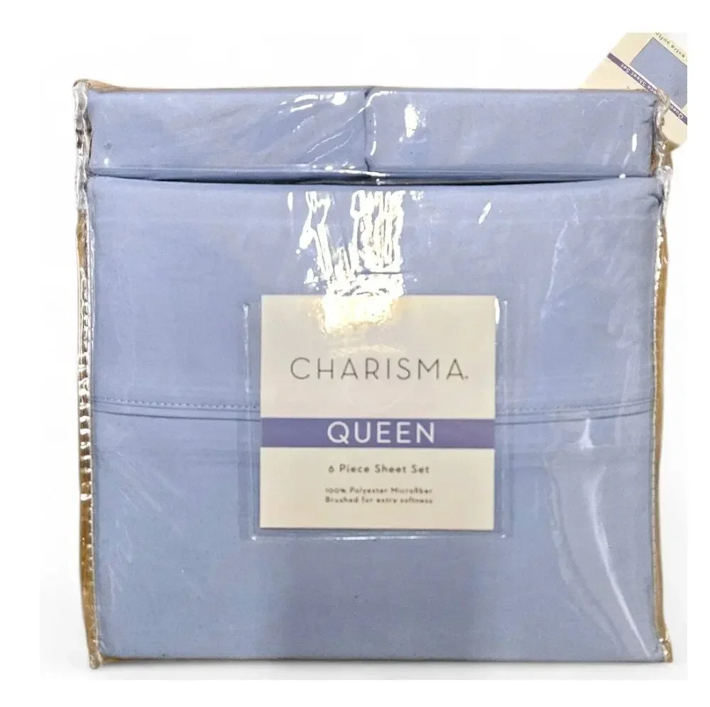 Charisma Queen UNBOXED 6 Piece Sheet Set Blue NEW